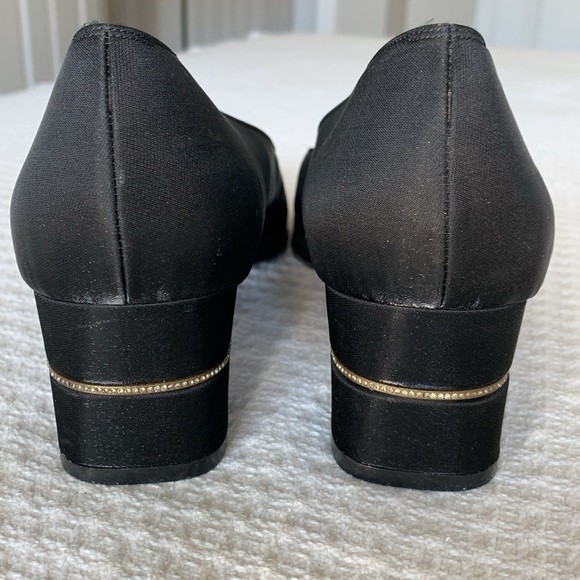 Salvatore Ferragamo Black Satin block heels with crystal inset size 10 - Picture 4 of 11